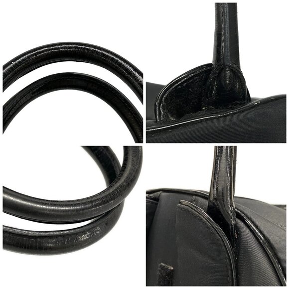 Auth DIOR/ChristianDior Double Saddle Black Nylon Patent Leather Handbag - Picture 16 of 16